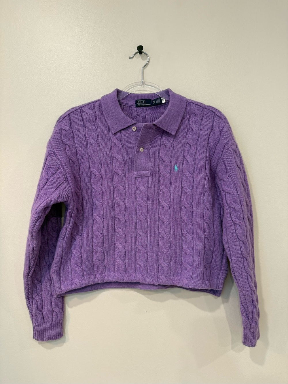 Polo Ralph Lauren Cropped Cable Knit Polo Sweater Purple XXS